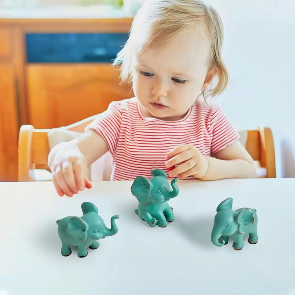 Small Elephant Statues, Green Set Of 3 Cute Home Decor, Figurine Decorative Ornaments For Living Room, Bedroom, Office Desktop,