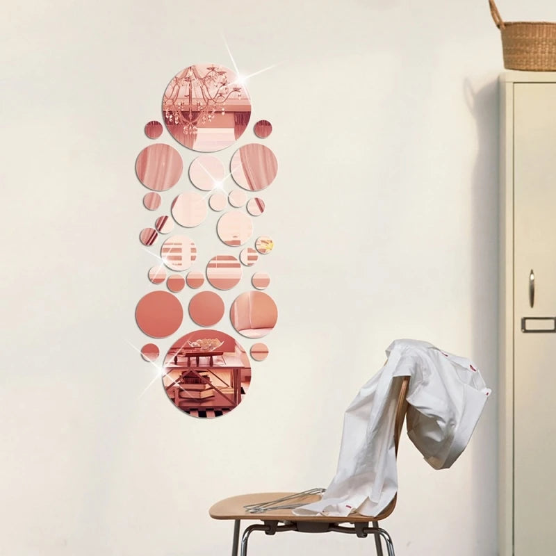 26pcs Round Acrylic Mirror Stickers - Self-Adhesive Removable Bathroom/Kitchen Wall Decor, Shatterproof Tile Art for Ceramic