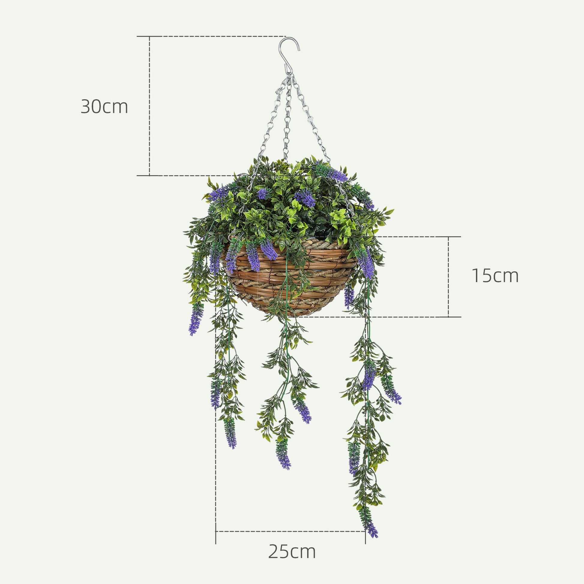 Set of 2 Decorative Artificial Plants, Faux Silk Lavender Flowers in Hanging Baskets, Fake Plants for Home Indoor Outdoor Decor, Purple-2