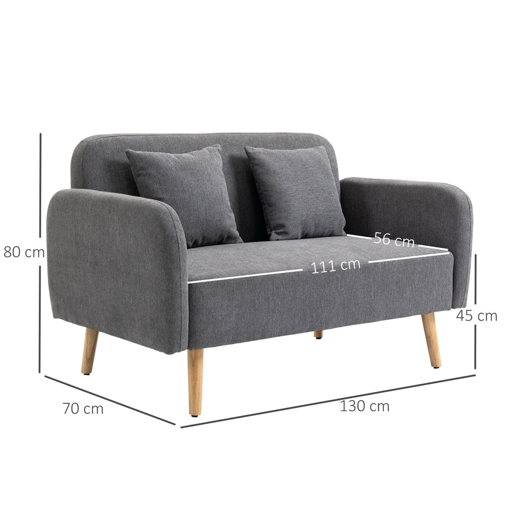 2-Seat Loveseat Sofa Chenille Fabric Upholstered Couch with Rubberwood Legs, Grey-2