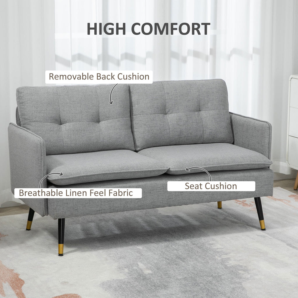 2 Seater Sofas for Living Room, Fabric Couch, Button Tufted Love Seat with Cushions, Grey-2