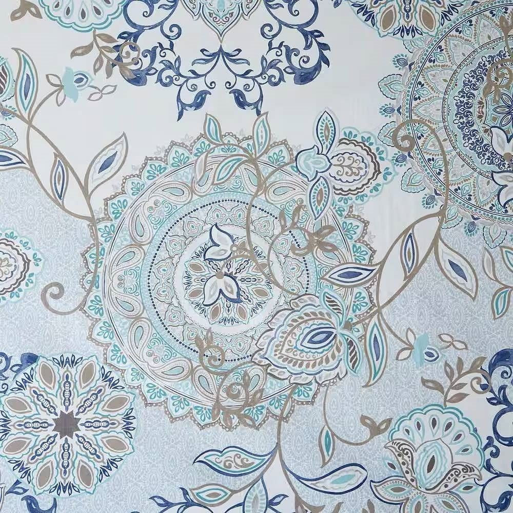 72-inch Cotton Shower Curtain with Blue Watercolor Paisley Floral Motif-1