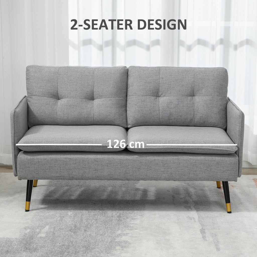 2 Seater Sofas for Living Room, Fabric Couch, Button Tufted Love Seat with Cushions, Grey-4