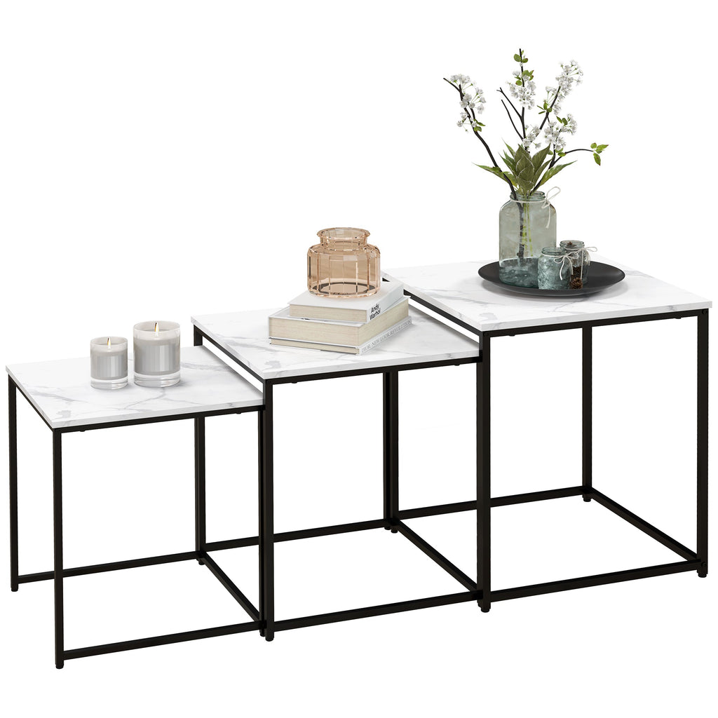 Three Nest of Tables, Marble Effect Finish-0