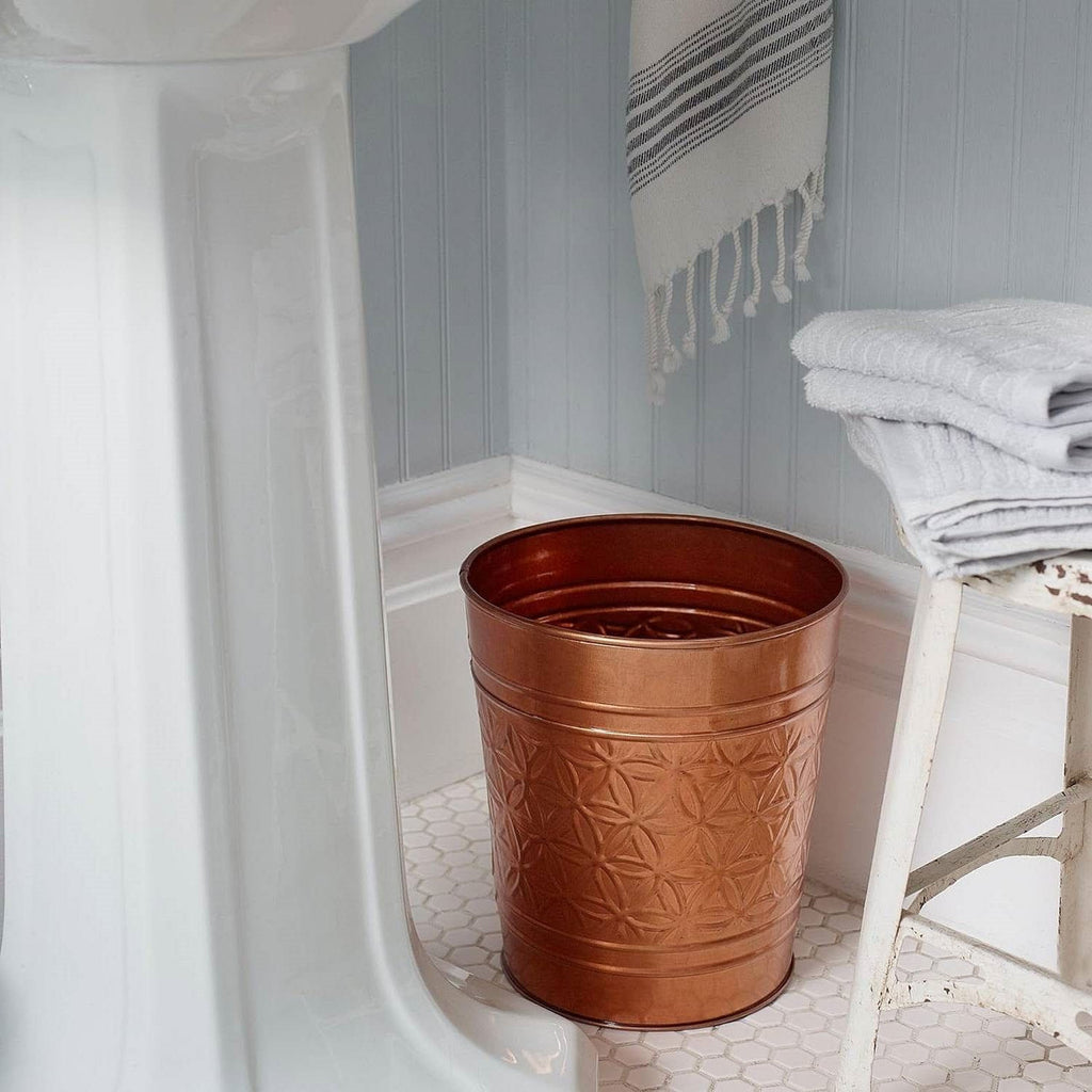 Bathroom Bedroom Metal Trash Can Waste Basket in Copper Finish-0