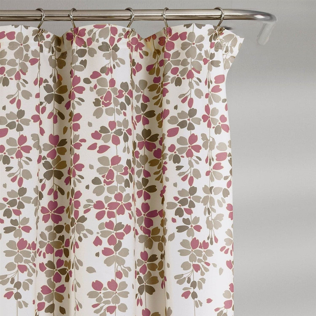72-inch Tan Purple Grey Floral Flowers Shower Curtain-1
