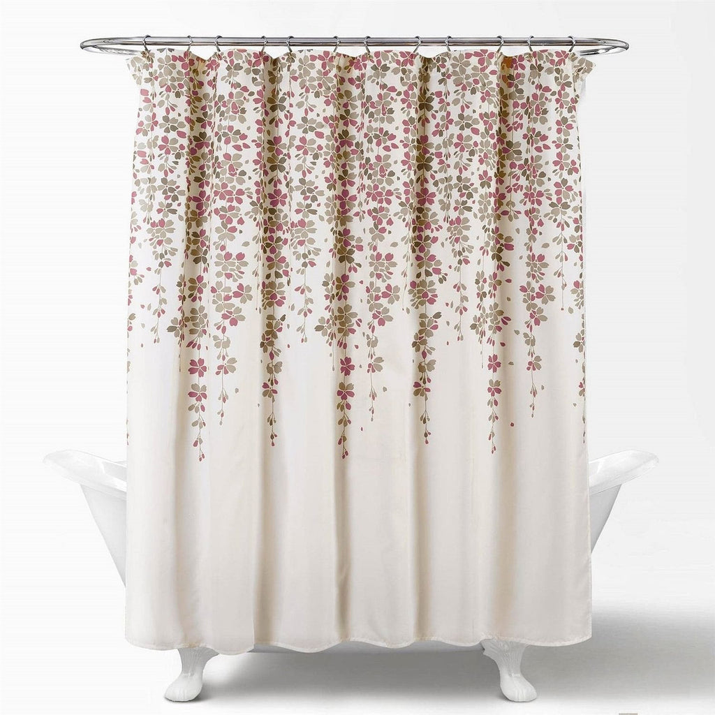 72-inch Tan Purple Grey Floral Flowers Shower Curtain-2