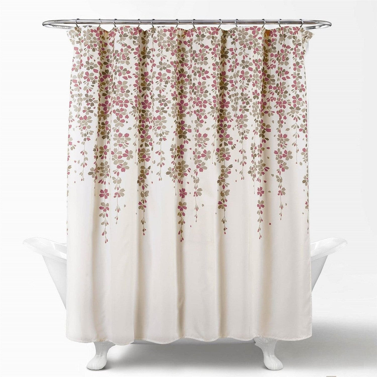 72-inch Tan Purple Grey Floral Flowers Shower Curtain-2