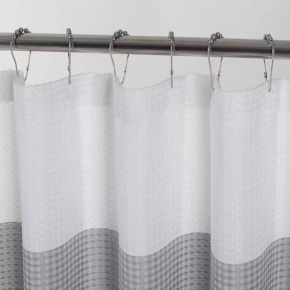 72-inch Grey White Striped Luxurious Textured Polyester Fabric Shower Curtain-0