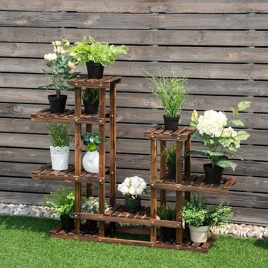 6 Tier Wooden Shelf Storage Plant Rack Stand-2
