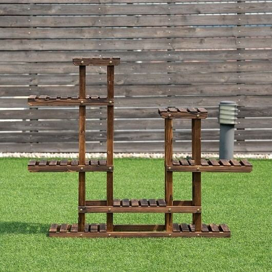 6 Tier Wooden Shelf Storage Plant Rack Stand-5