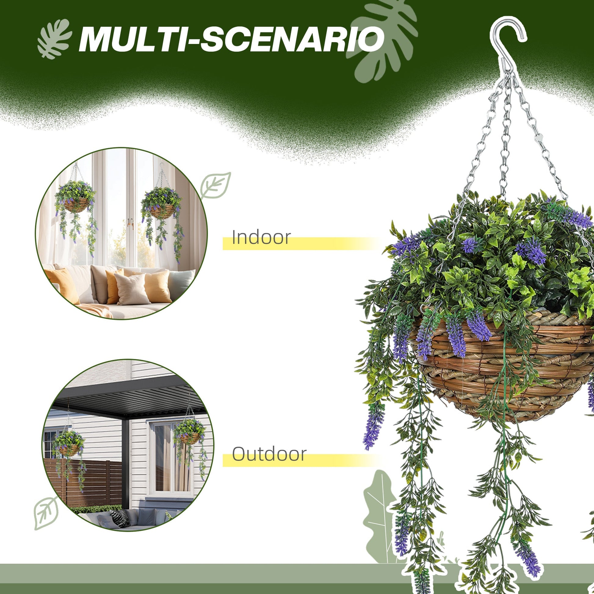 Set of 2 Decorative Artificial Plants, Faux Silk Lavender Flowers in Hanging Baskets, Fake Plants for Home Indoor Outdoor Decor, Purple-4