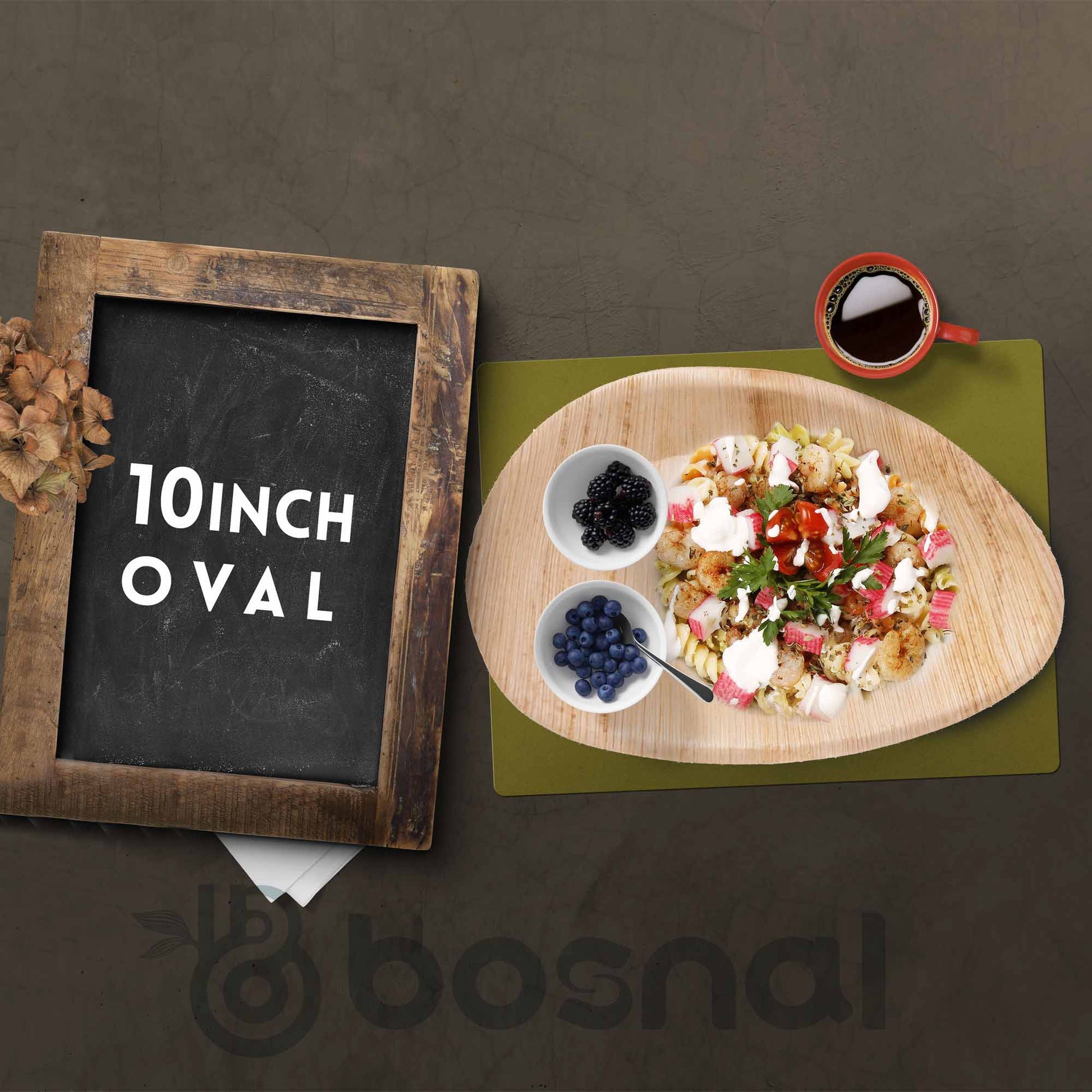 Bosnal - Palm Leaf Biodegradable Plates, 10 inch, Oval-2