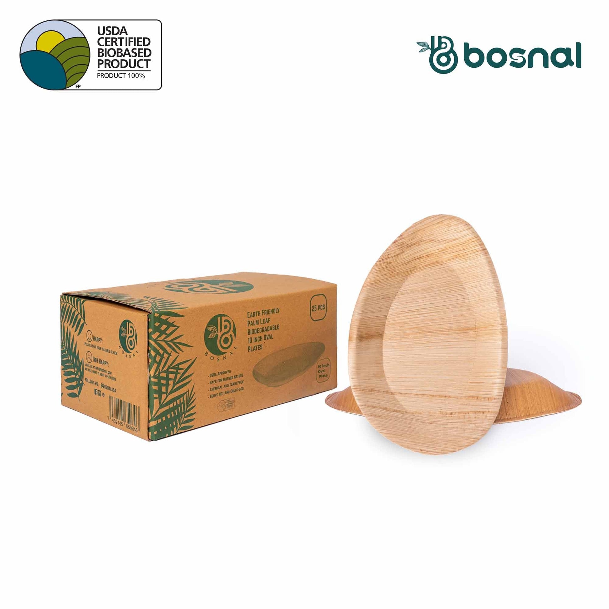 Bosnal - Palm Leaf Biodegradable Plates, 10 inch, Oval-0
