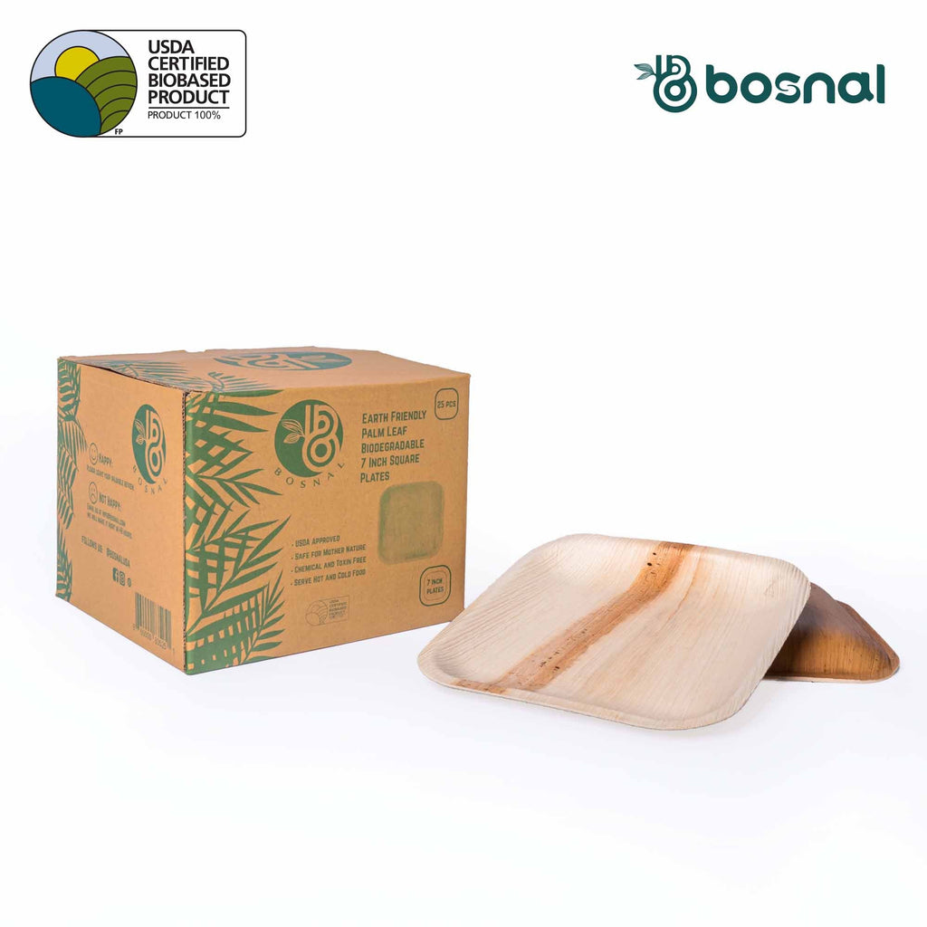 Bosnal - Palm Leaf Biodegradable Plates; 7 inch, Square-0