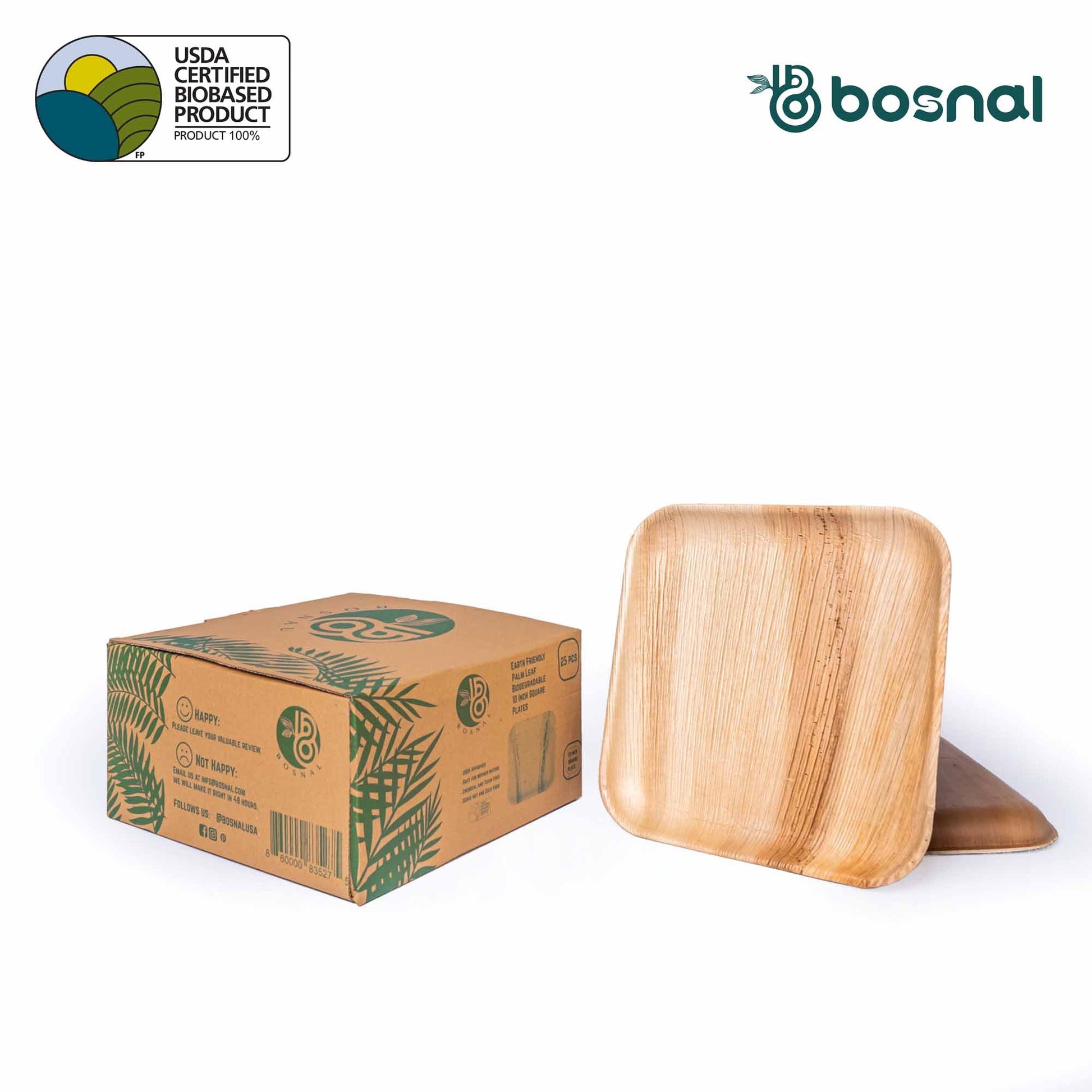 Bosnal - Palm Leaf Biodegradable Plates, 10 inch, Square-0