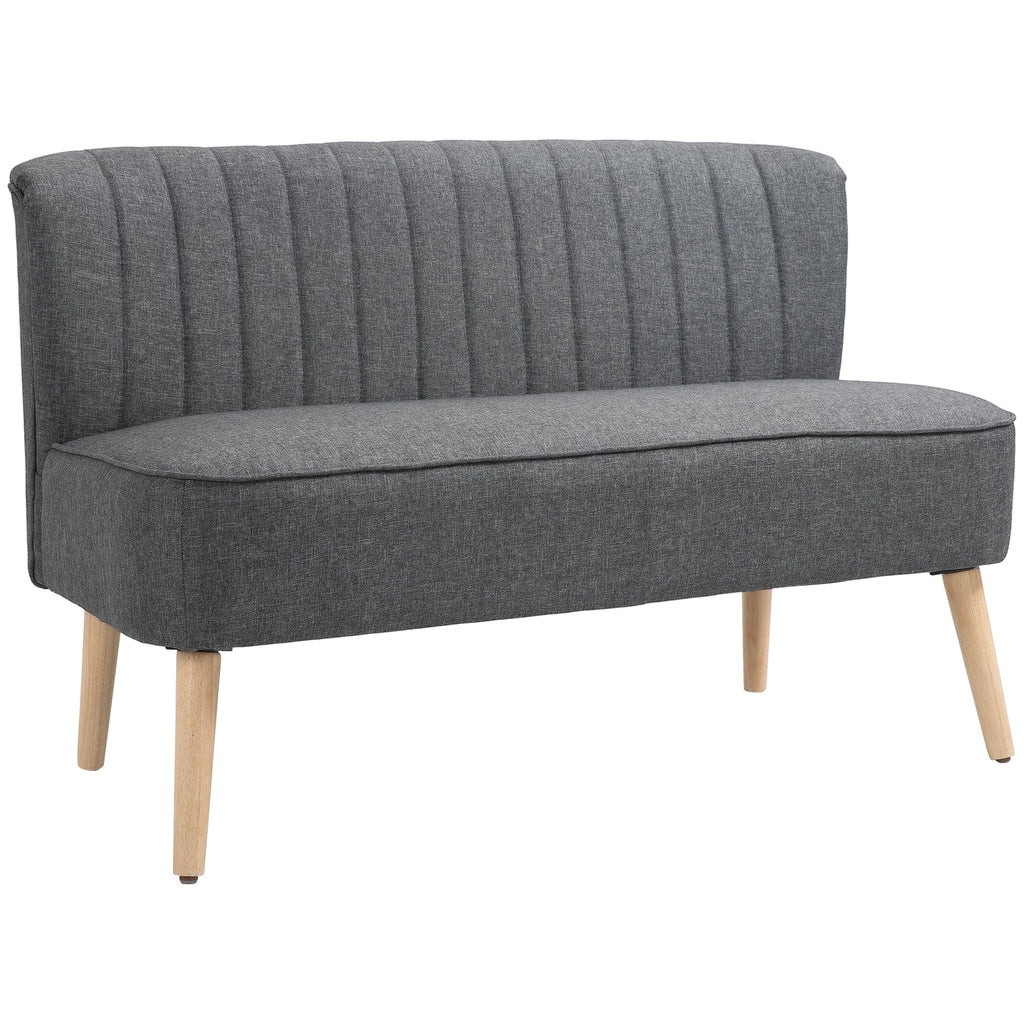 Modern Double Seat Sofa Loveseat Couch 2 Seater Compact Sofa Padded Linen Wood Leg Grey-0