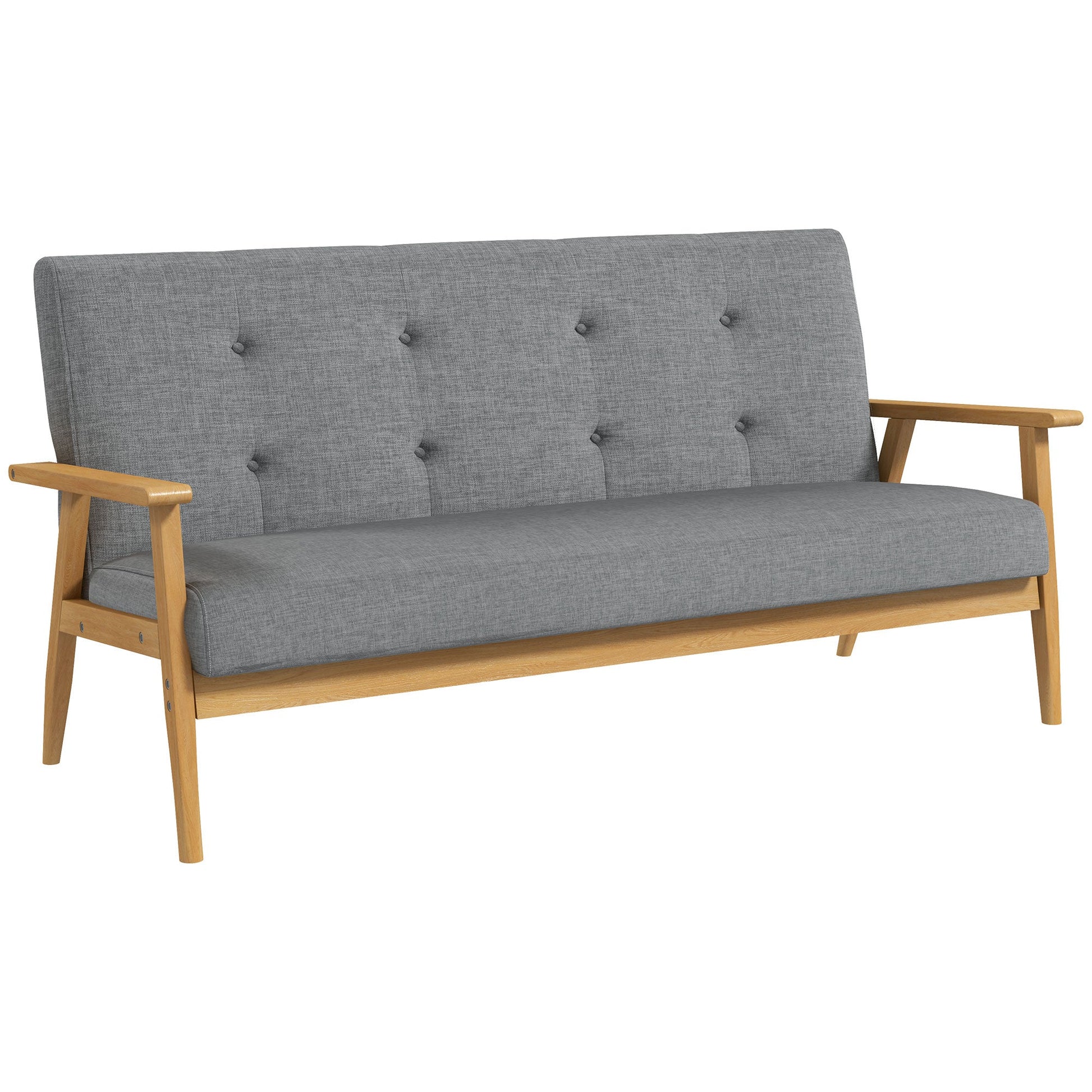 Modern 2-Seat Sofa Linen Fabric Upholstery Tufted Couch with Rubberwood Legs Dark Grey-0