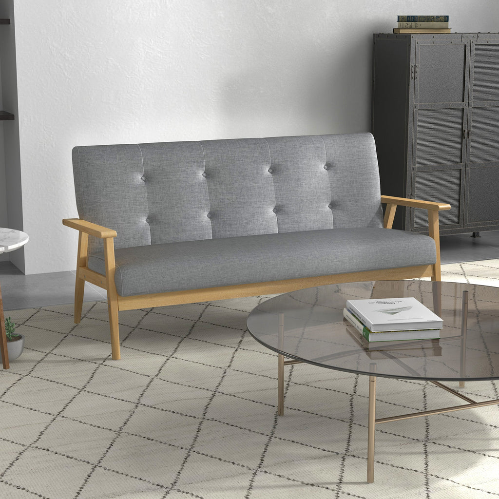 Modern 2-Seat Sofa Linen Fabric Upholstery Tufted Couch with Rubberwood Legs Dark Grey-1