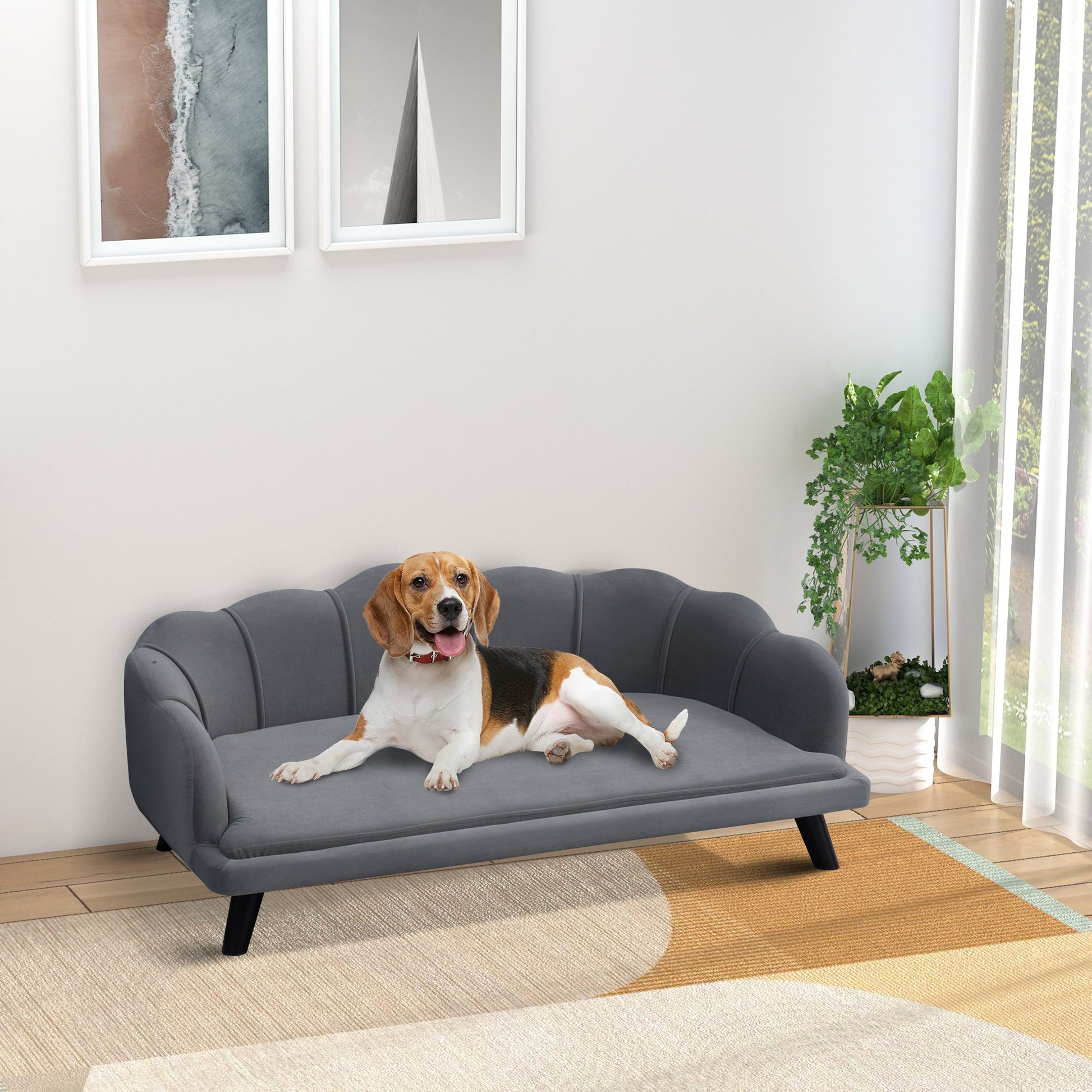 Dog Sofa for Medium Large Dogs, Shell Shaped Pet Couch Bed with Legs Cushion Washable Cover, Grey-1