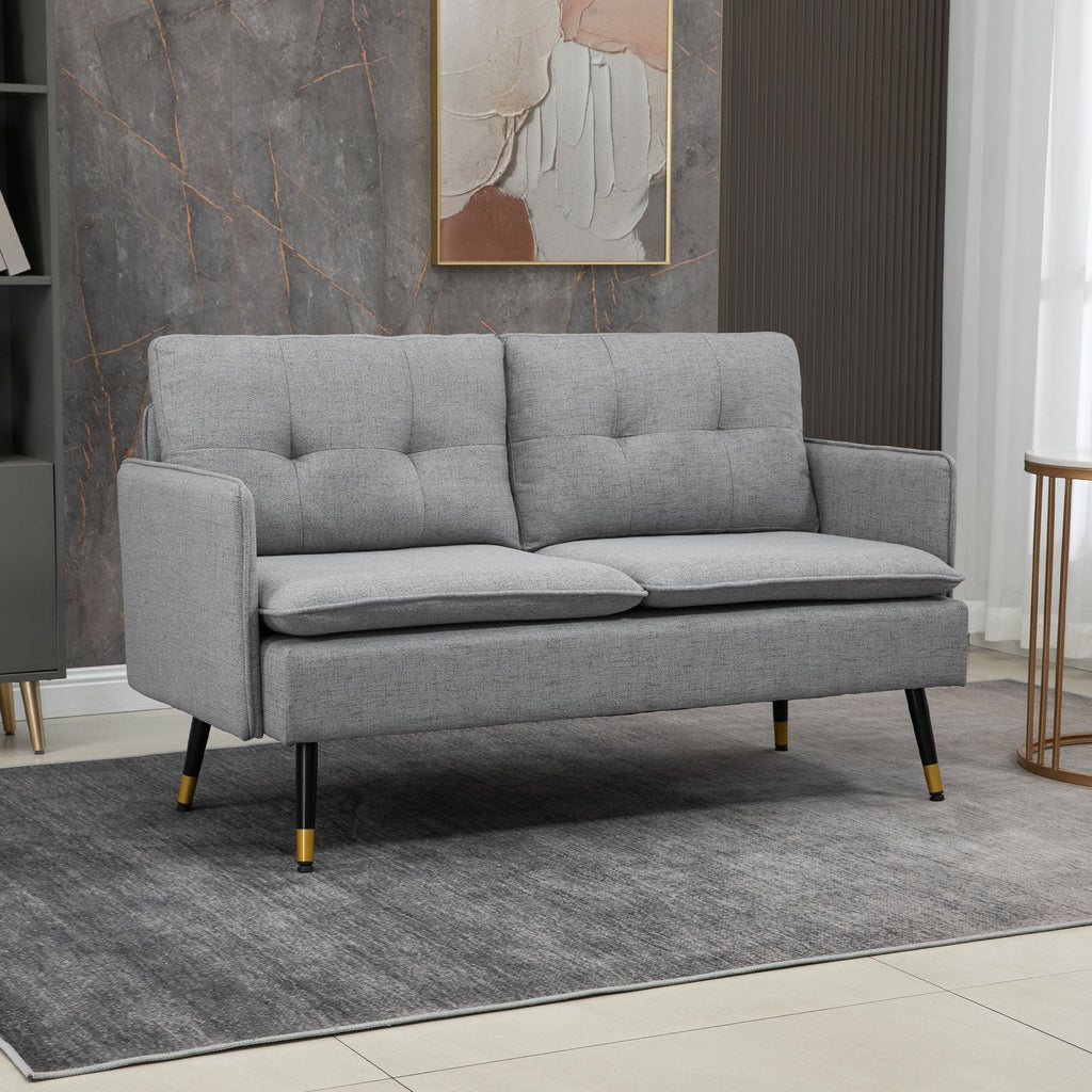 2 Seater Sofas for Living Room, Fabric Couch, Button Tufted Love Seat with Cushions, Grey-1