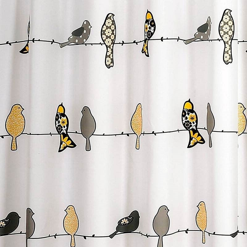 72 x 72 inch Yellow Grey Birds Floral Polyester Machine-Washable Shower Curtain-0