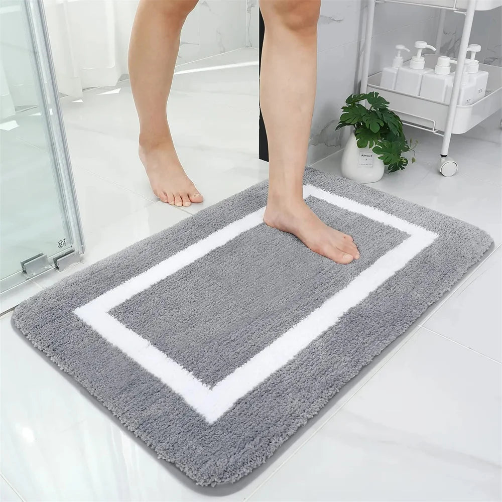 Olanly Absorbent Bath Mat Bathroom Rug Shower Pad Non-Slip Bedroom Wash Carpet Soft Thick Living Room Plush Foot Mat Floor Decor
