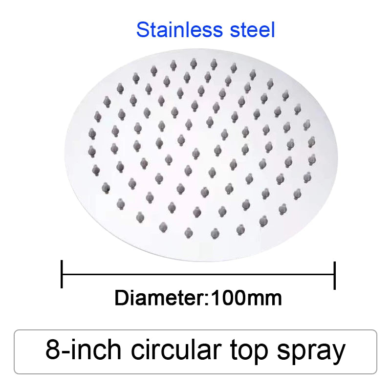 4/6/8/10/12 inch pressurized rain shower head stainless steel square round rain shower head large water outlet shower head