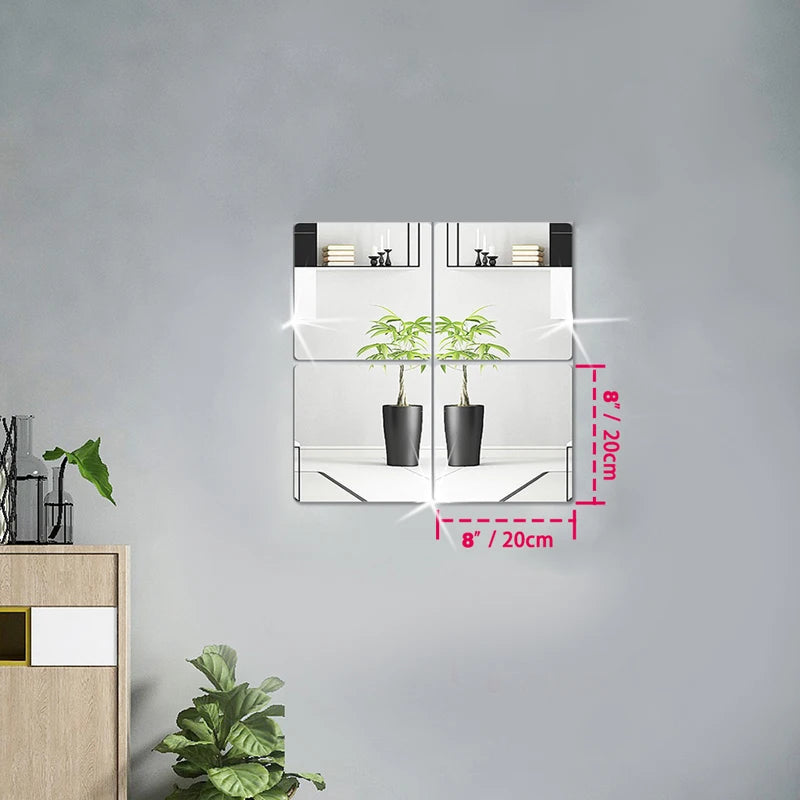3D Self-adhesive Mirror Wall Stickers, 4 Pieces, Size 20/30 cm, Suitable for DIY Decoration in Homes, Offices, Bedrooms, etc.