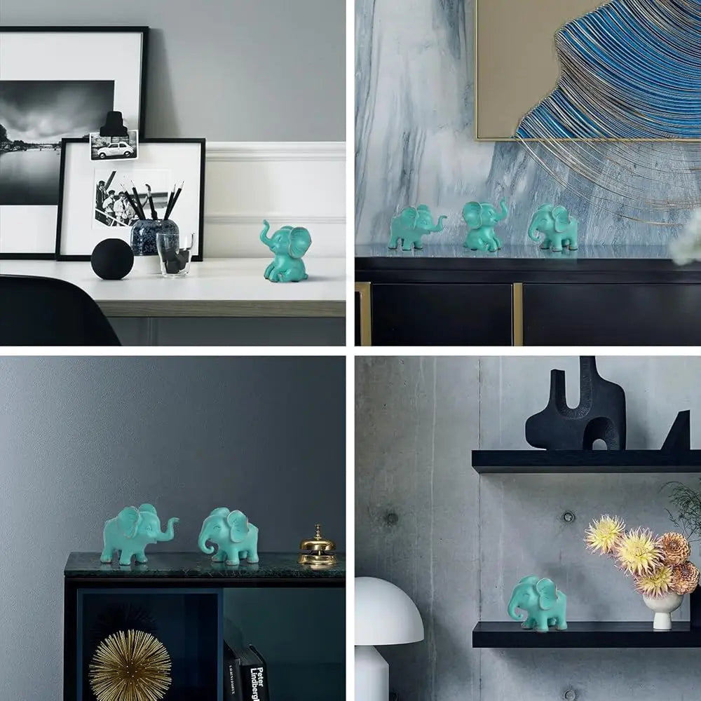 Small Elephant Statues, Green Set Of 3 Cute Home Decor, Figurine Decorative Ornaments For Living Room, Bedroom, Office Desktop,