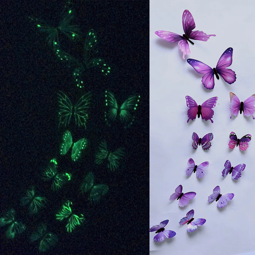 12pcs Luminous Butterfly Decal Art Wall Stickers Room Magnetic Home Decor butterflies glowing stickers stars shine in the dark