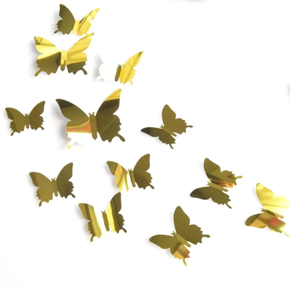 12Pcs 3D Butterfly Mirror Wall Sticker Decal Wall Art Removable Wedding Decoration Kids Room Decoration Sticker Hot products