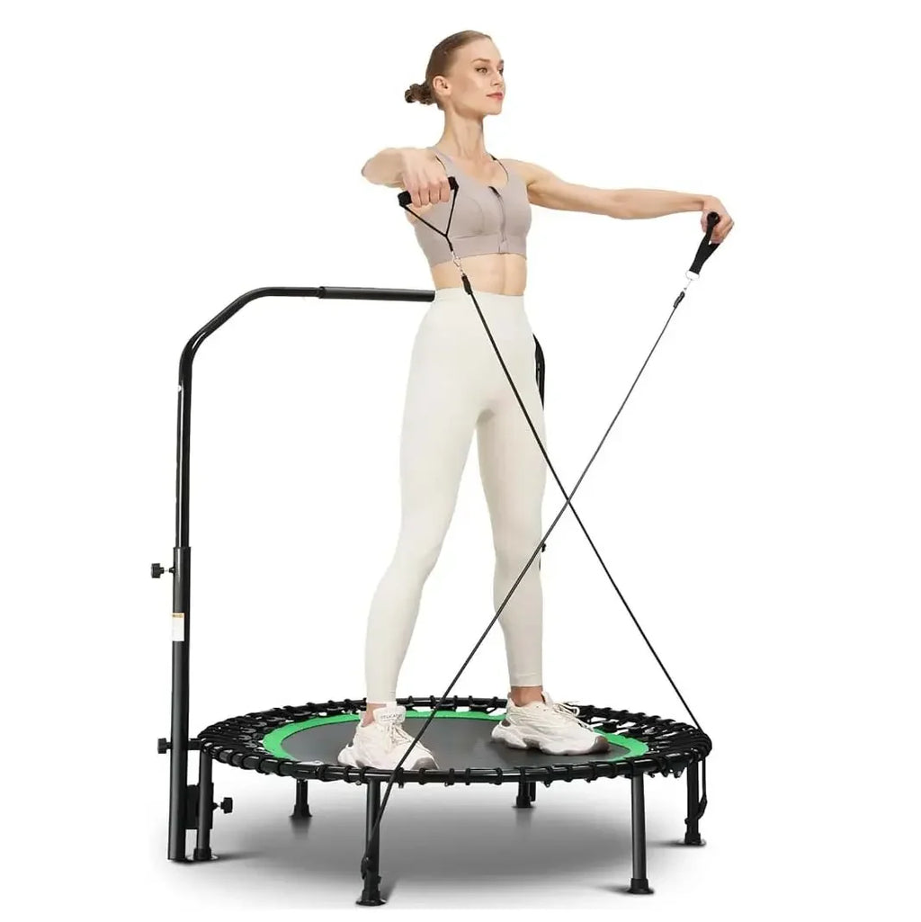 Mini Trampolines Fitness Portable Adjustable Foam Handle Silent Stable Bounce Rebounder