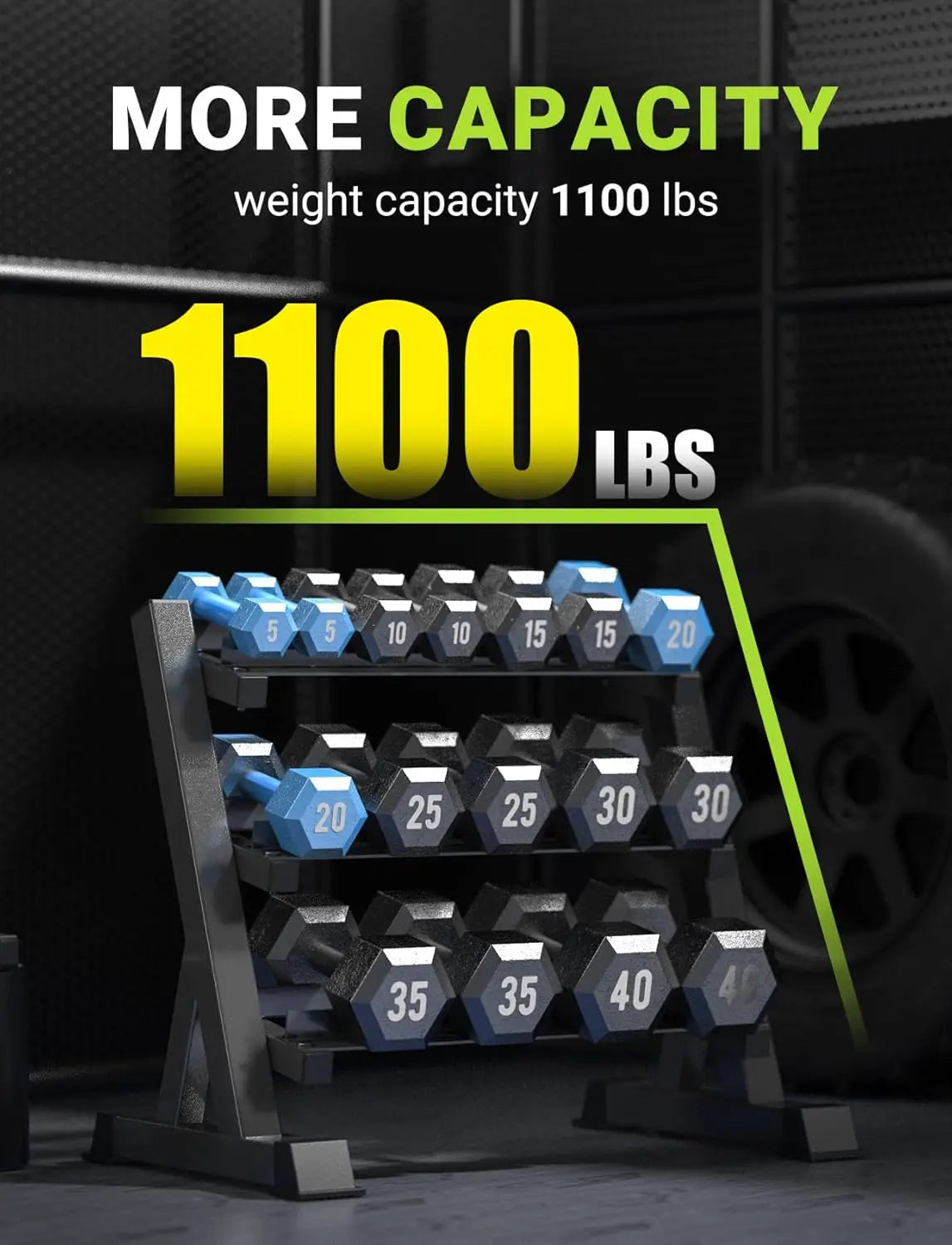 1100LBS Dumbbell Rack- Adjustable 3 Tier Weight Rack for Home Gym, Heavy Duty Weight Storage (Rack Only)