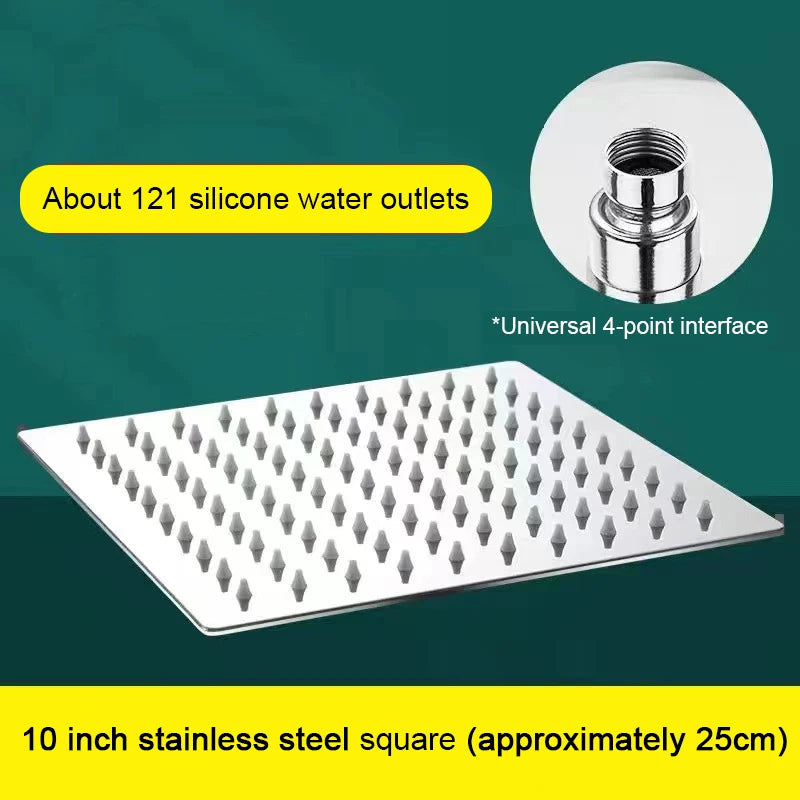 4/6/8/10/12 inch pressurized rain shower head stainless steel square round rain shower head large water outlet shower head