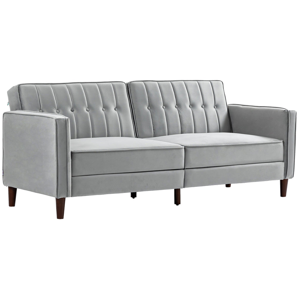 Modern Convertible Sofa Futon Velvet-Touch Tufted Couch Compact Loveseat with Adjustable Split Back, Light Grey-0