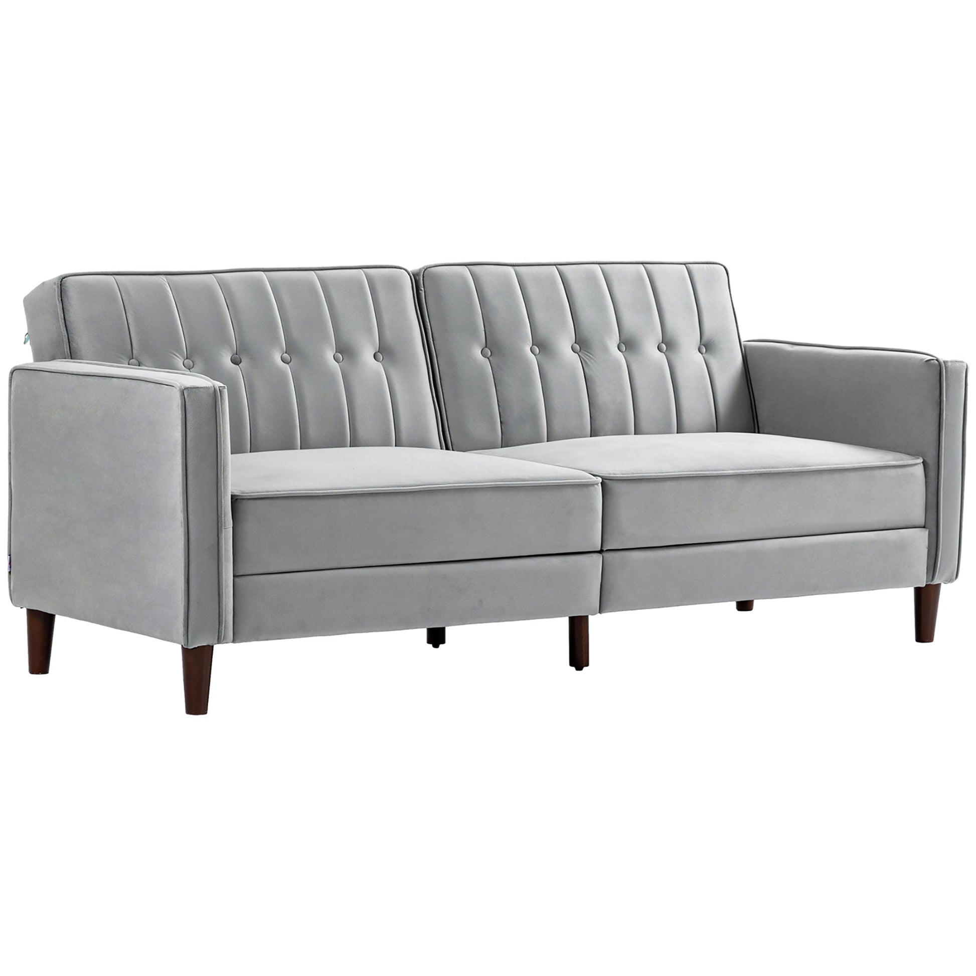 Modern Convertible Sofa Futon Velvet-Touch Tufted Couch Compact Loveseat with Adjustable Split Back, Light Grey-0