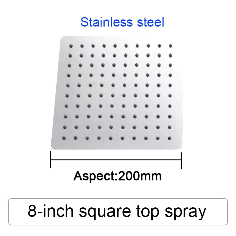 4/6/8/10/12 inch pressurized rain shower head stainless steel square round rain shower head large water outlet shower head