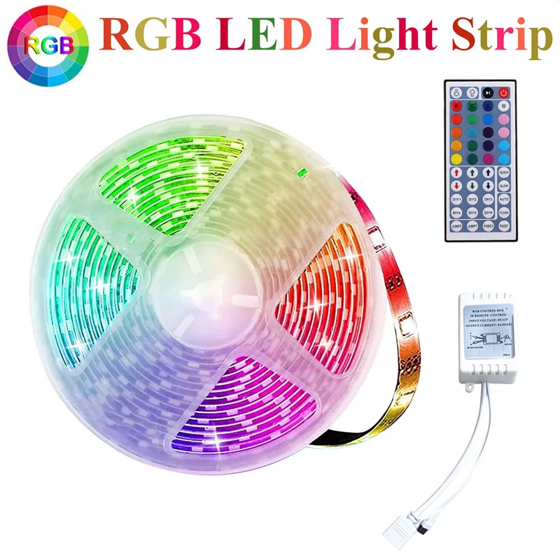 -FQYL 5M RGB Light Strip 3528 300LED Flexible LED Strip Light With 44 Key Remote+Controller For Christmas Living Room Bedroom