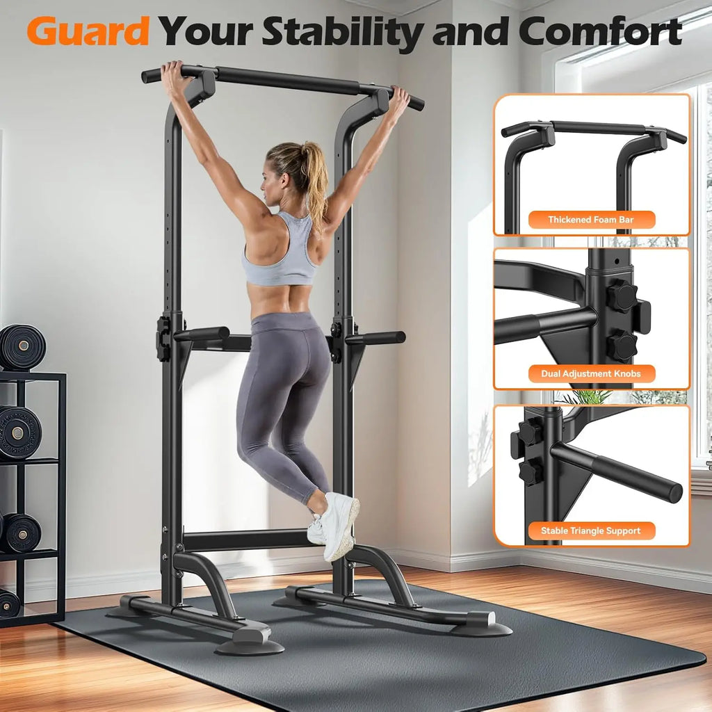 Power Tower Dip Station & Pull-Up Bar for Home Gym – Adjustable Height Strength Training Equipment for Pull-Ups, Dips, Push-Ups