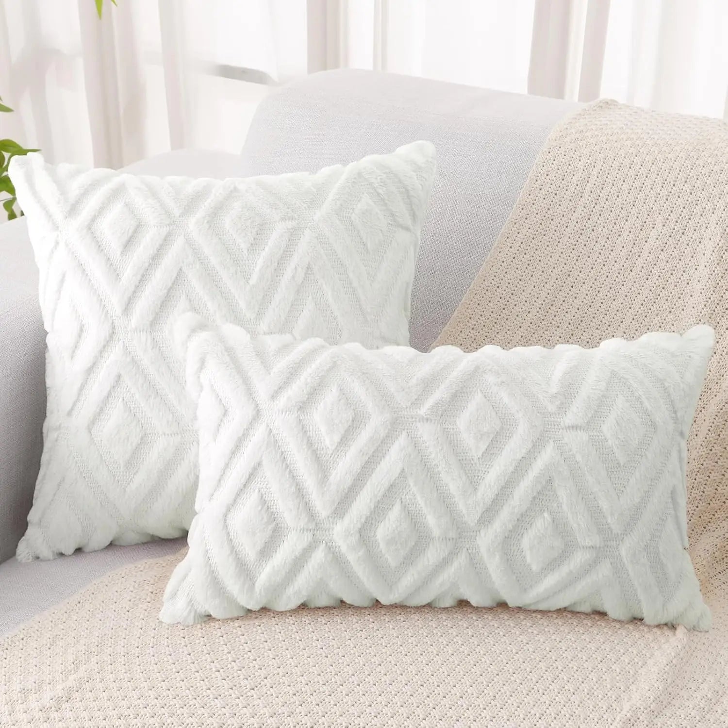 Spring Soft Throw Pillow Covers 18X18 Set Of 2 - Plush Wool Decorative Couch Pillow Covers For Sofa Bed Living Room - With 3D
