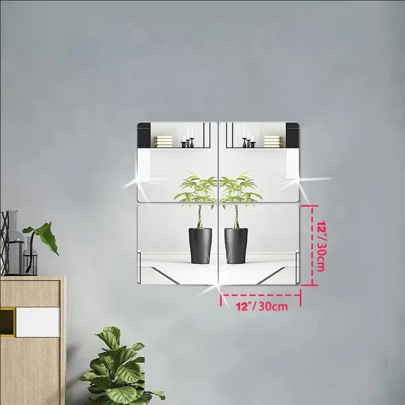 3D Self-adhesive Mirror Wall Stickers, 4 Pieces, Size 20/30 cm, Suitable for DIY Decoration in Homes, Offices, Bedrooms, etc.