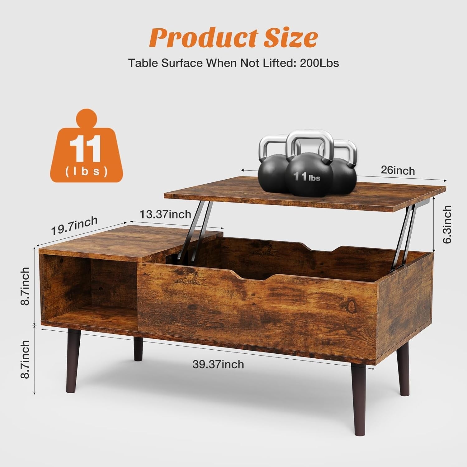 Coffee Table, Lift Top Coffee Tables for Living Room, Small Rising Wooden Dining Center Tables with Storage Shelf and Hidden Compartment, Brown-2