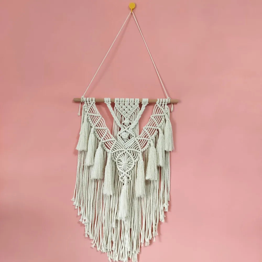 Boho Wall Hanging Tapestry Hand Woven Macrame Tapestries Beige Geometric Art Decor Nordic Farmhouse Nursery Living Room Crafts