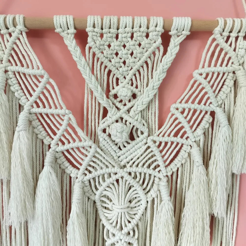 Boho Wall Hanging Tapestry Hand Woven Macrame Tapestries Beige Geometric Art Decor Nordic Farmhouse Nursery Living Room Crafts