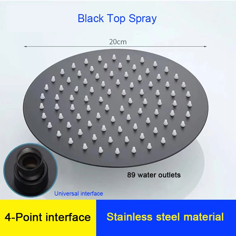 4/6/8/10/12 inch pressurized rain shower head stainless steel square round rain shower head large water outlet shower head