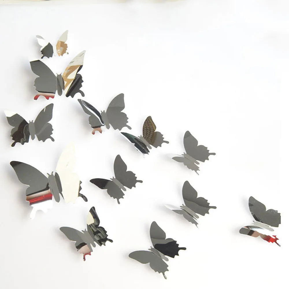 12pcs 3D Butterfly Mirror Wall Sticker Decal Wall Art Removable Wedding Decoration Kids Room Decoration Sticker Hot products