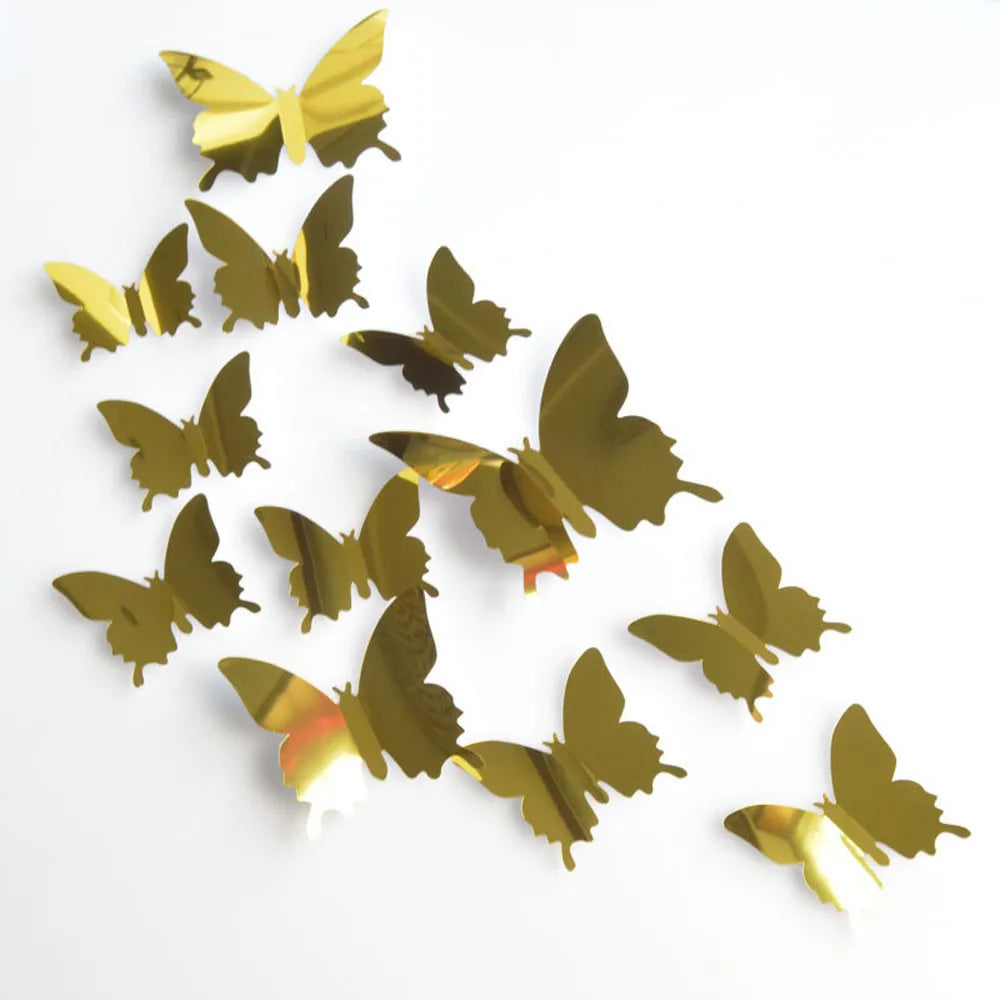 12Pcs 3D Butterfly Mirror Wall Sticker Decal Wall Art Removable Wedding Decoration Kids Room Decoration Sticker Hot products