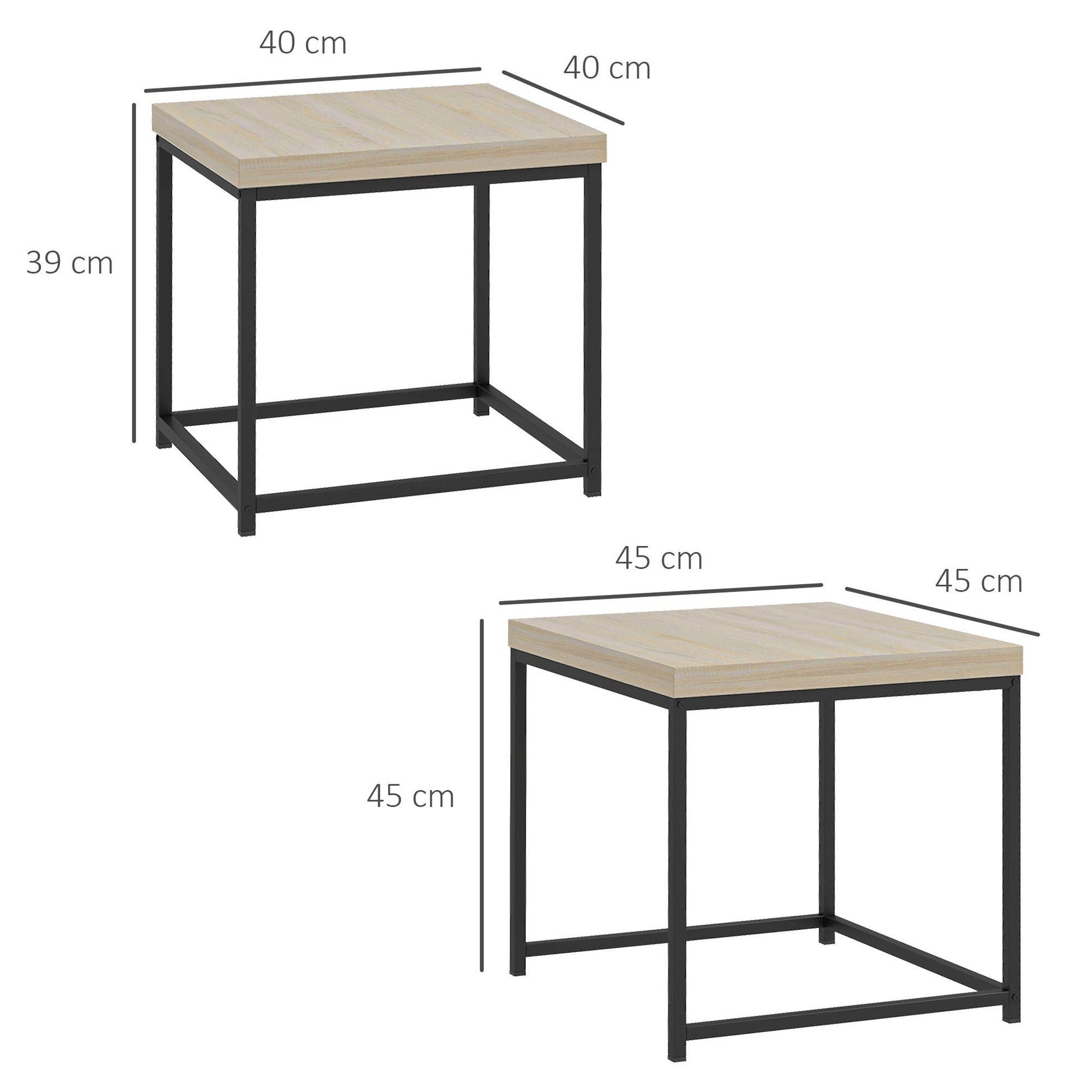 Coffee Table Set of 2, Nest of Tables with 3.5cm Thick Tabletop, Oak-2