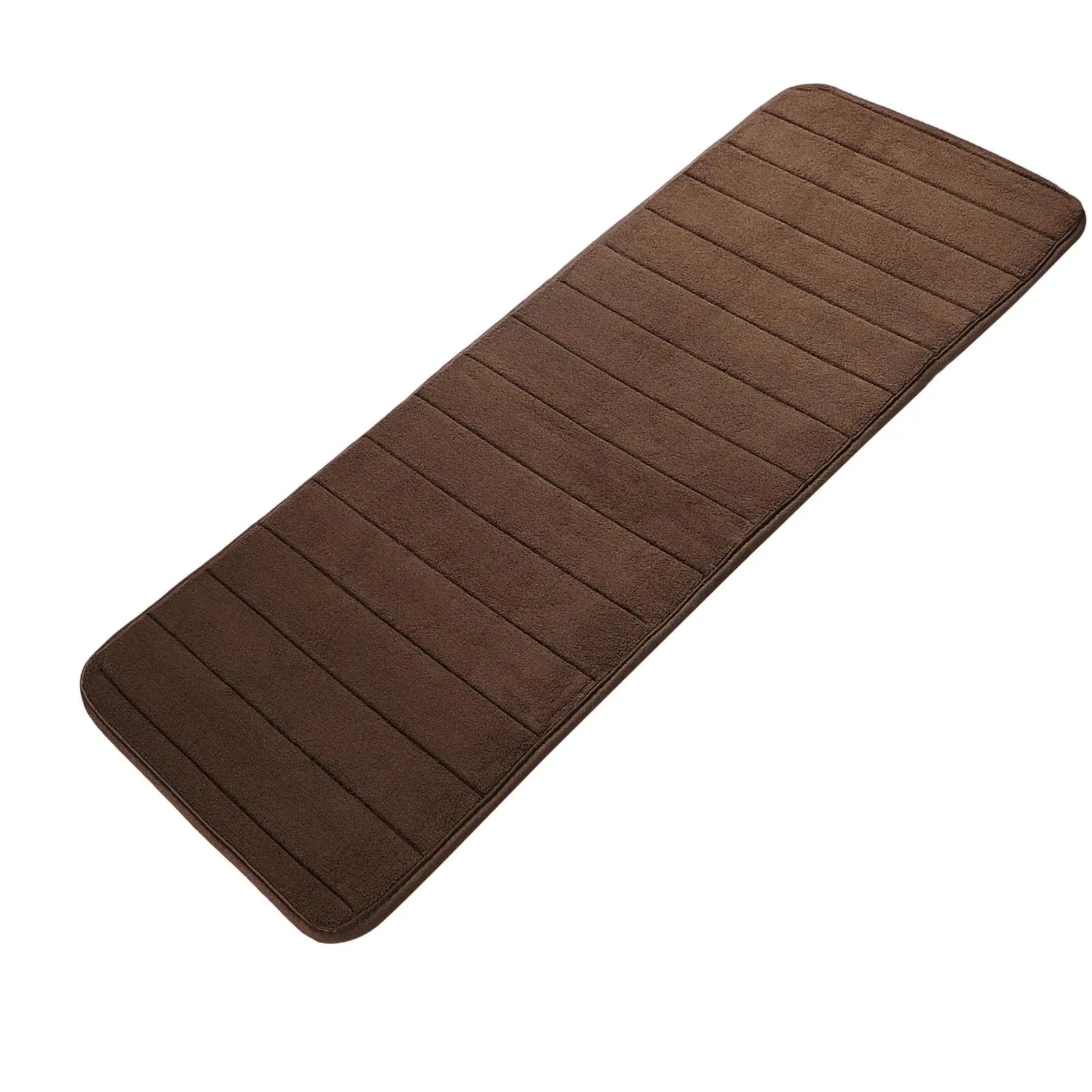 Long Oversized Bathroom Rug Memory Foam Bath Mat in Brown Textured Stripes Extra Long Non-Slip Absorbent Runner for Shower